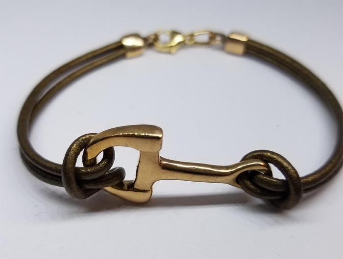 Snaffle Bit on Leather Bracelet in Sterling